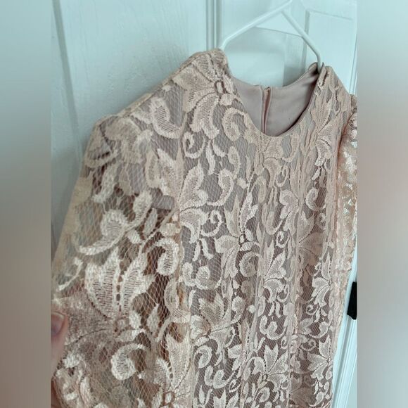 Le Art Vintage Pink Champagne Lace Layered Long Sleeve Dress Women’s Size 10 - Picture 10 of 10